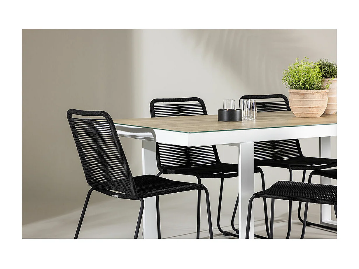 MerloLindos tuinmeubelset 1 eettafel, 6 stoelen wit.