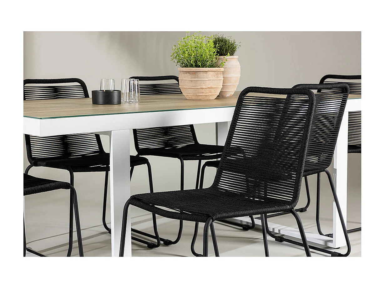 MerloLindos tuinmeubelset 1 eettafel, 6 stoelen wit.