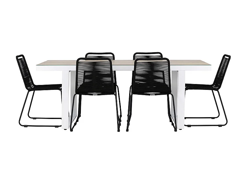 MerloLindos ensemble de jardin 1 table à manger, 6 chaises blanches.