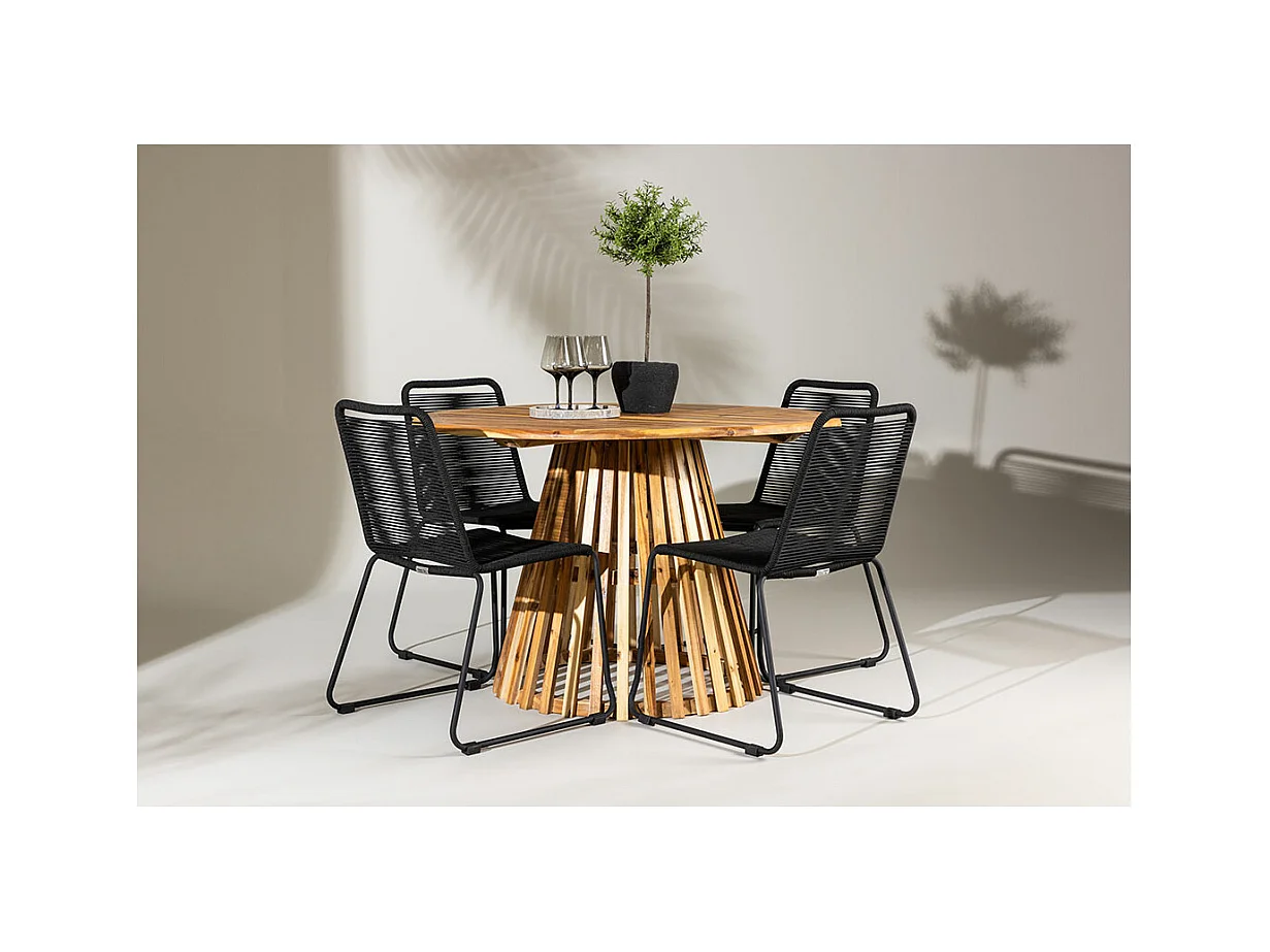 LumpurLindos tuinmeubelset 1 eettafel, 4 stoelen natuur.
