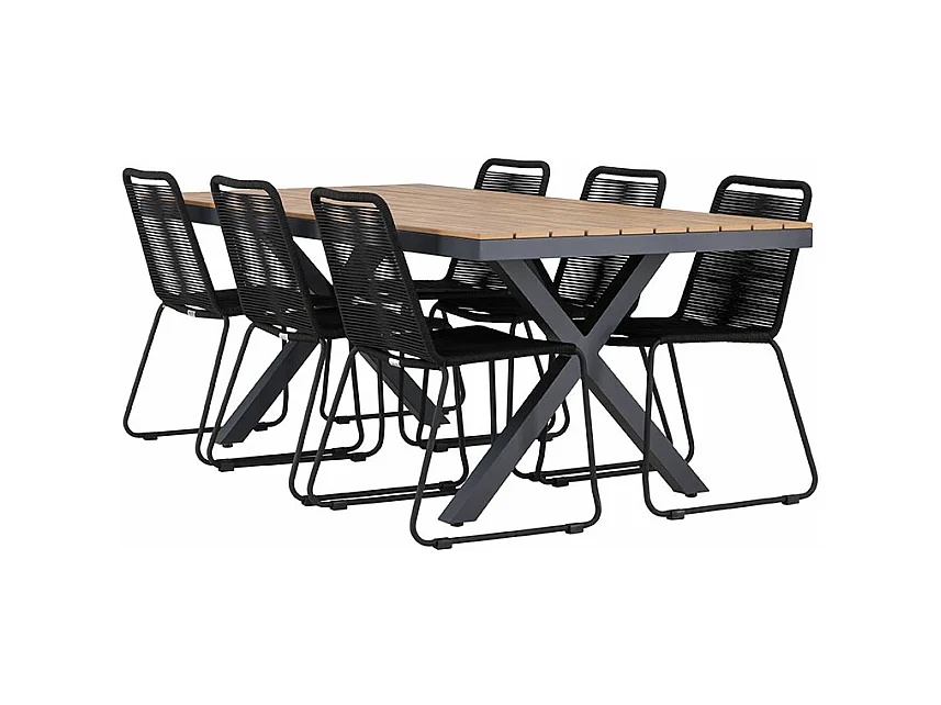 GarciaLindos ensemble de jardin 1 table à manger, 6 chaises noires.