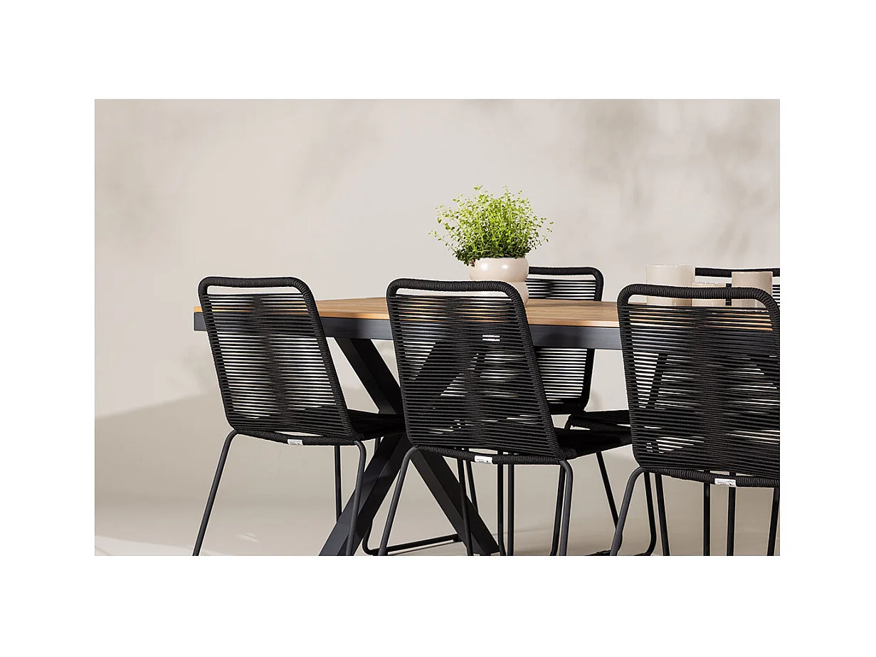 GarciaLindos ensemble de jardin 1 table à manger, 6 chaises noires.