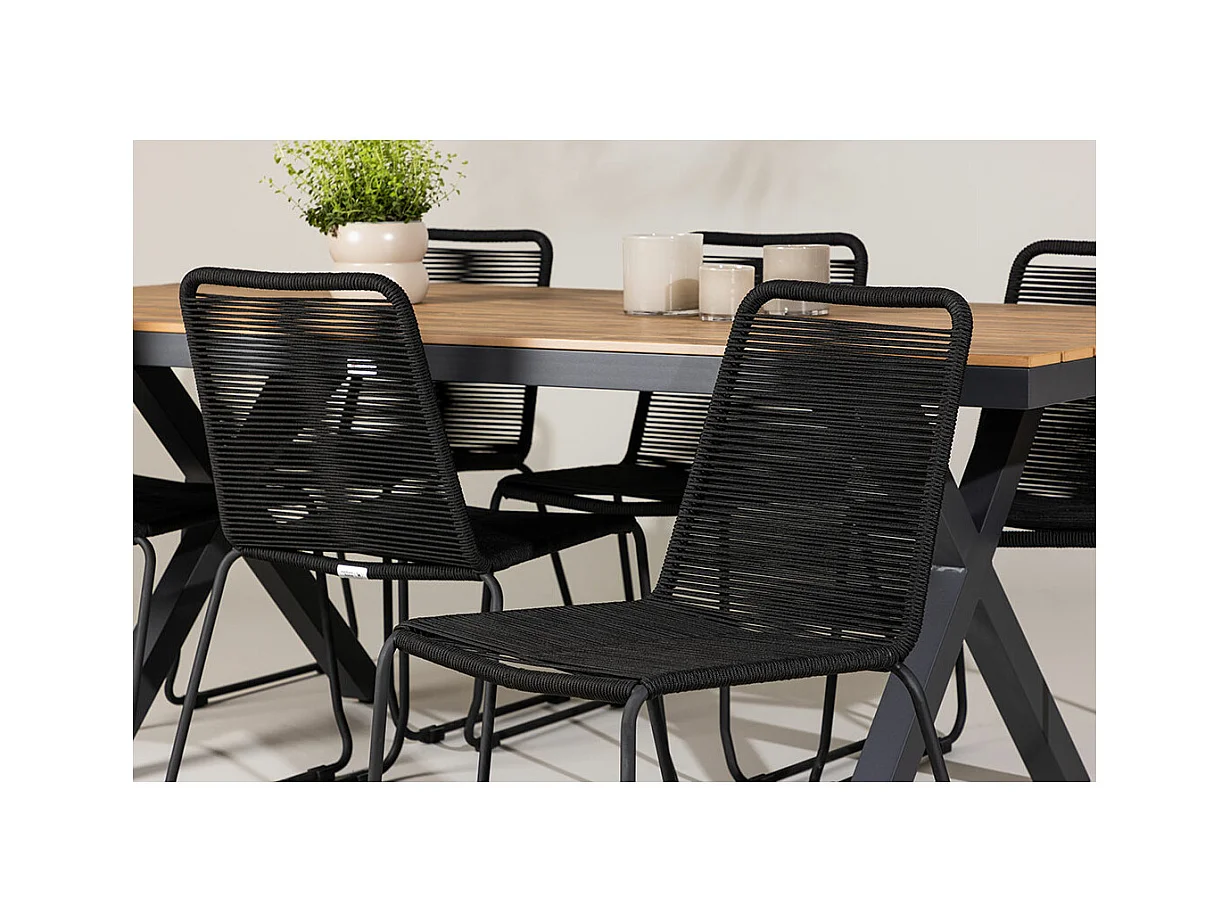 GarciaLindos ensemble de jardin 1 table à manger, 6 chaises noires.