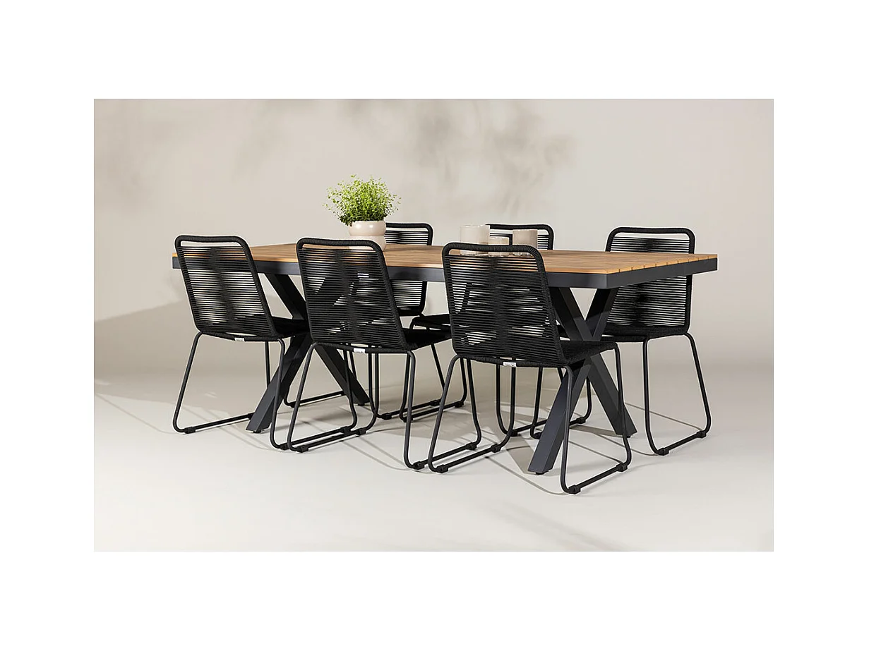 GarciaLindos ensemble de jardin 1 table à manger, 6 chaises noires.