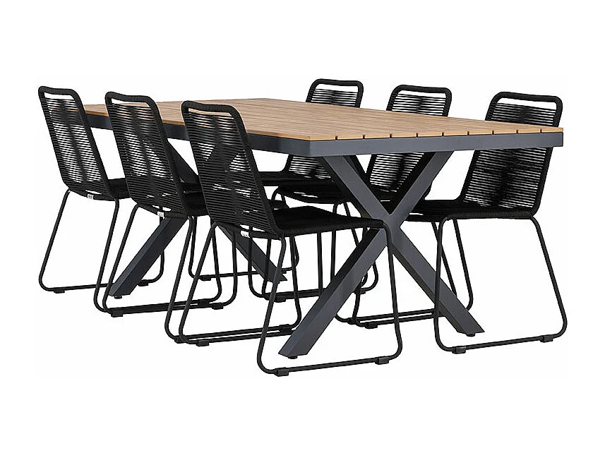 GarciaLindos Gartenset 1 Esstisch, 6 Stühle schwarz.