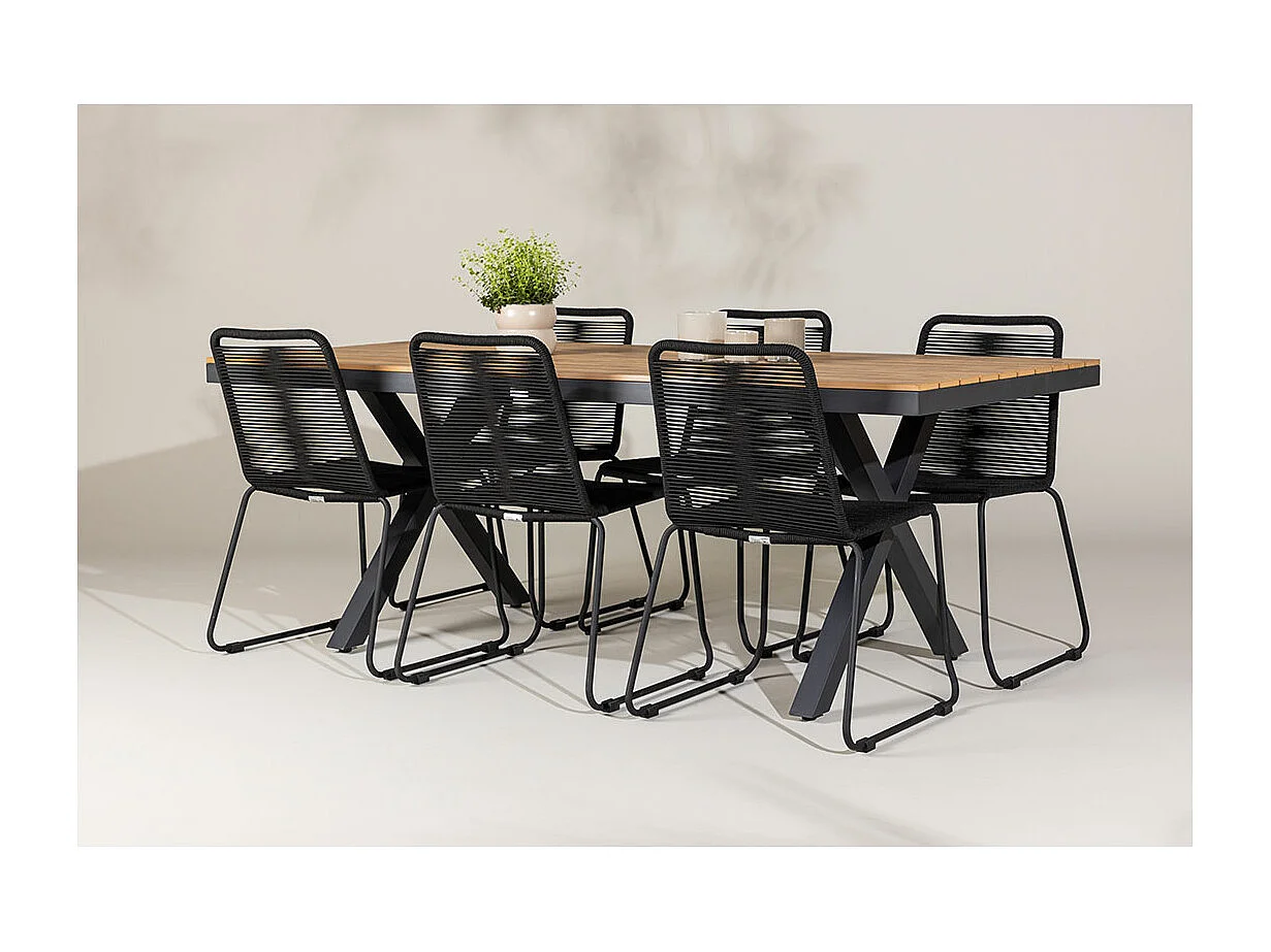 GarciaLindos Gartenset 1 Esstisch, 6 Stühle schwarz.