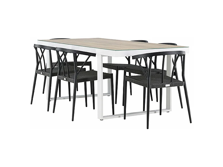 MerloStina tuinmeubelset 1 eettafel, 6 stoelen wit.