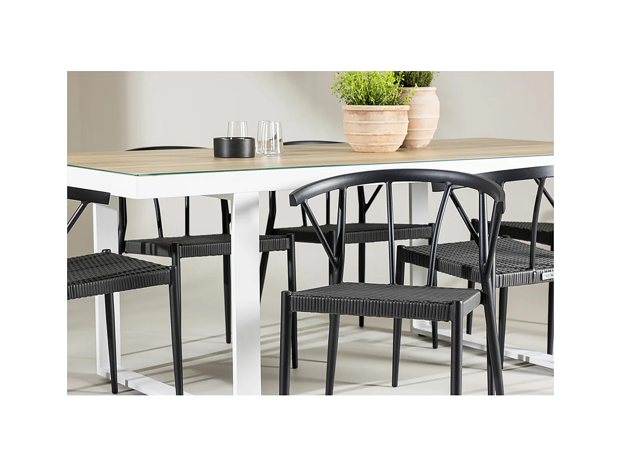 MerloStina tuinmeubelset 1 eettafel, 6 stoelen wit.