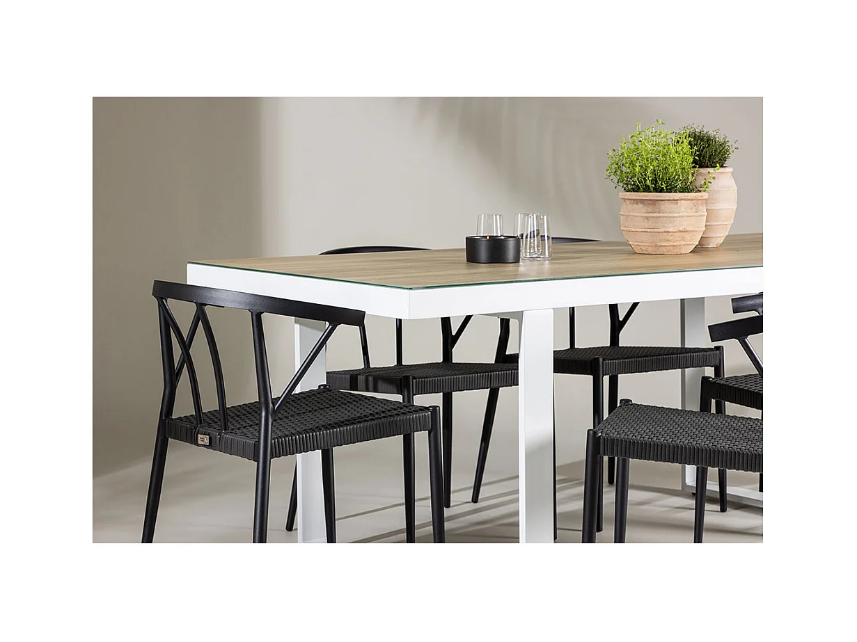 MerloStina tuinmeubelset 1 eettafel, 6 stoelen wit.