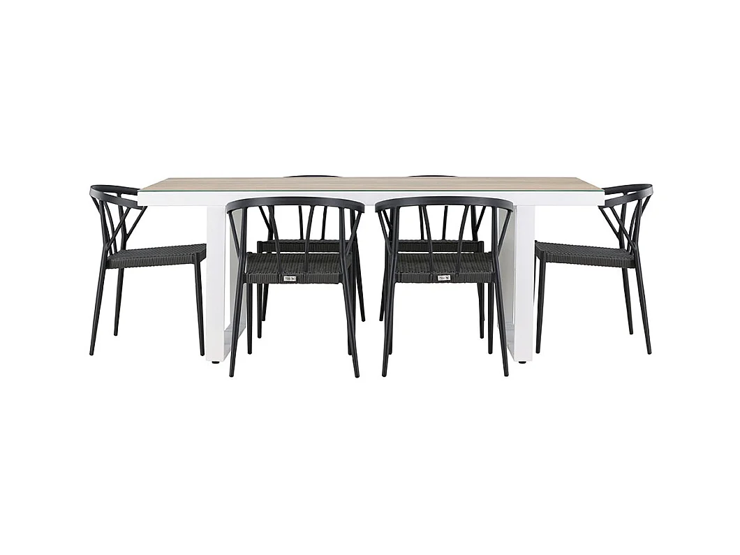 MerloStina ensemble de jardin 1 table à manger, 6 chaises blanches.