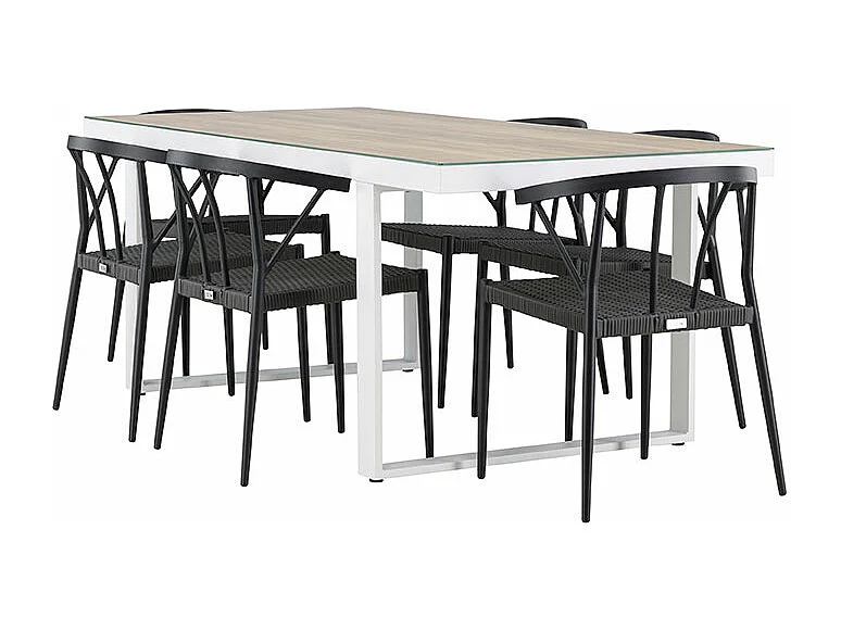 MerloStina tuinmeubelset 1 eettafel, 6 stoelen wit.