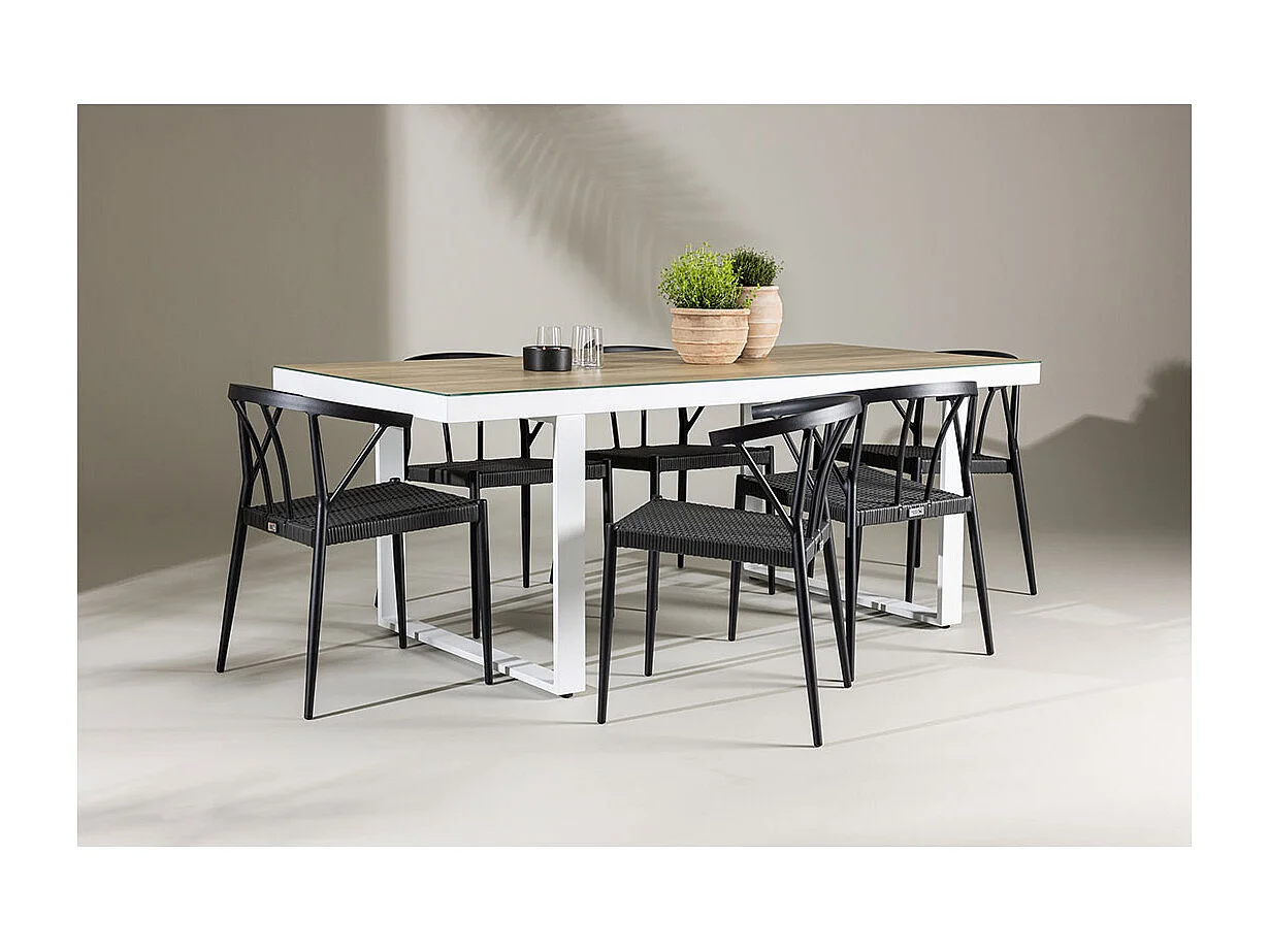 MerloStina tuinmeubelset 1 eettafel, 6 stoelen wit.