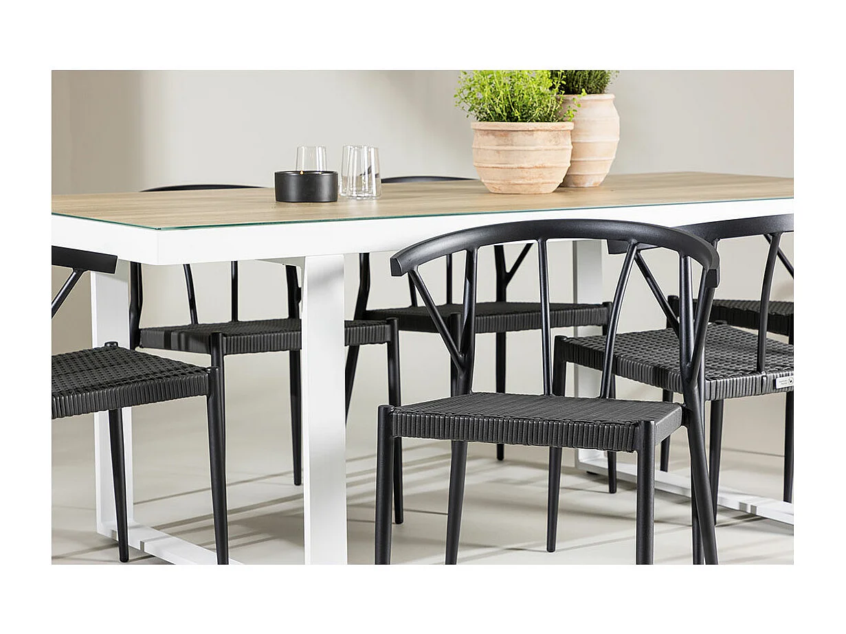 MerloStina tuinmeubelset 1 eettafel, 6 stoelen wit.