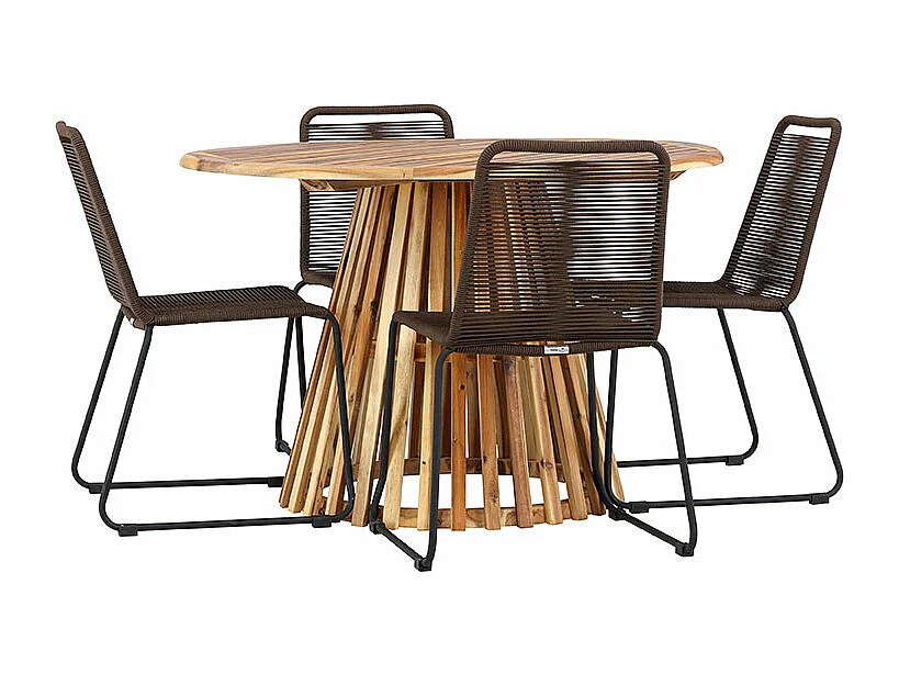 LumpurLindos ensemble de jardin 1 table à manger, 4 chaises naturelles.