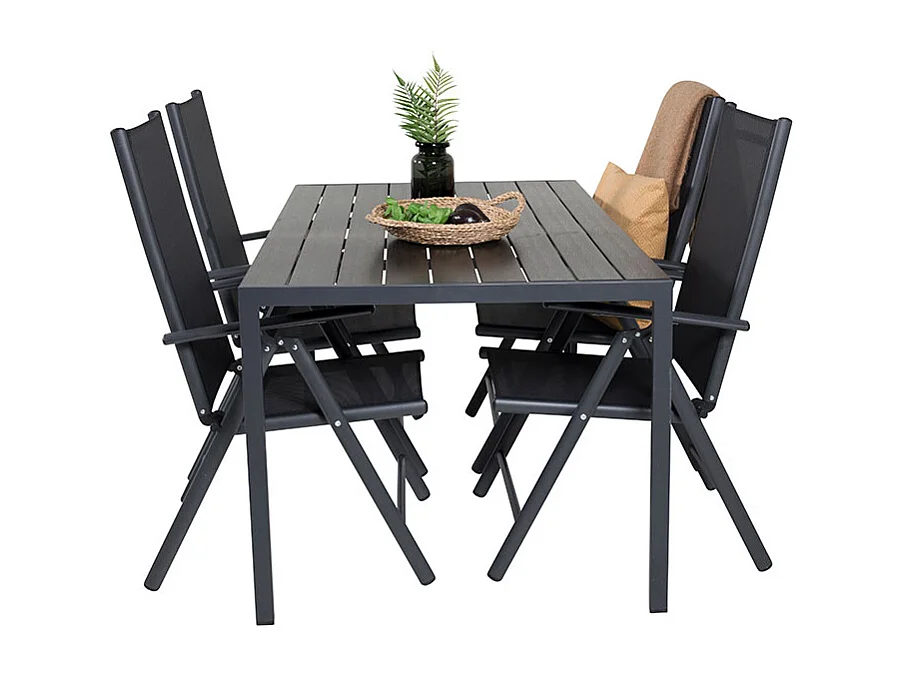 Break tuinmeubelset 1 eettafel, 4 stoelen zwart.
