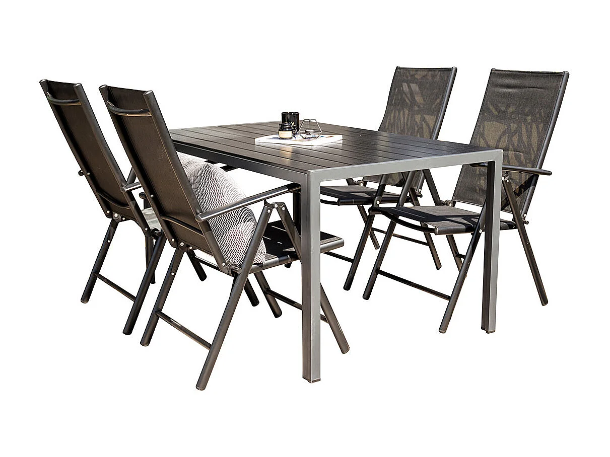 Break tuinmeubelset 1 eettafel, 4 stoelen zwart.
