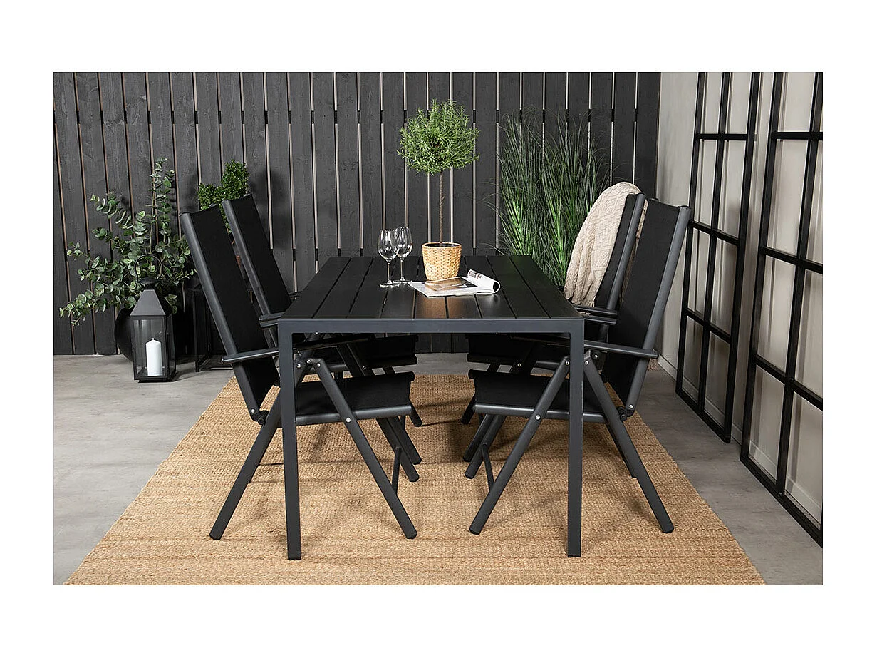 Break tuinmeubelset 1 eettafel, 4 stoelen zwart.