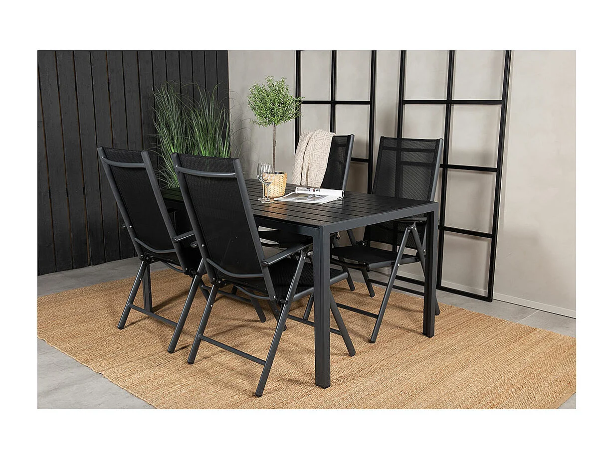Break tuinmeubelset 1 eettafel, 4 stoelen zwart.