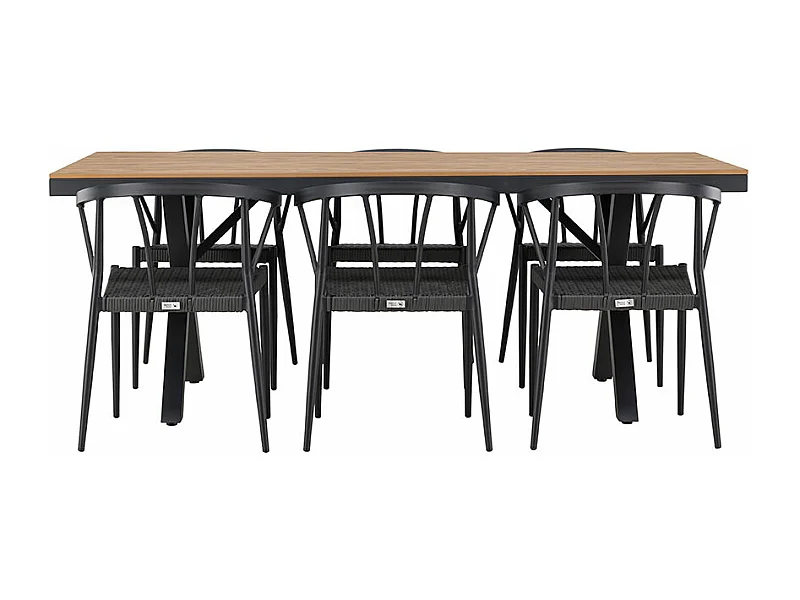 GarciaStina ensemble de jardin 1 table à manger, 6 chaises noires.
