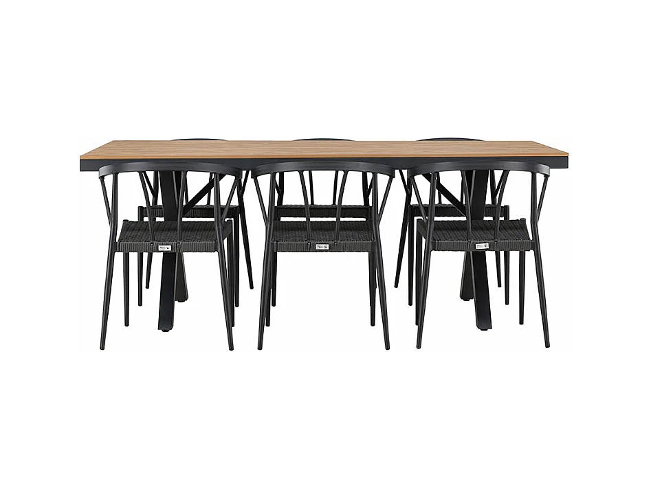 GarciaStina ensemble de jardin 1 table à manger, 6 chaises noires.
