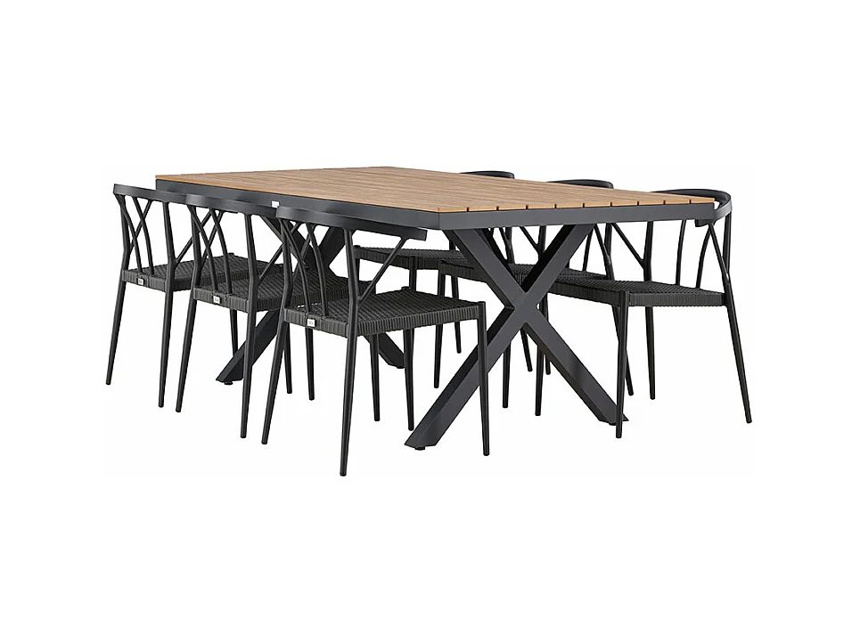 GarciaStina ensemble de jardin 1 table à manger, 6 chaises noires.