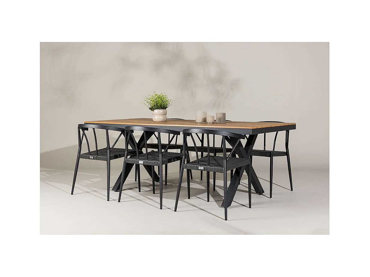GarciaStina ensemble de jardin 1 table à manger, 6 chaises noires.