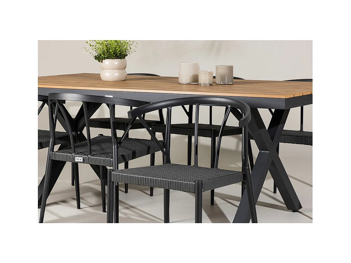 GarciaStina ensemble de jardin 1 table à manger, 6 chaises noires.