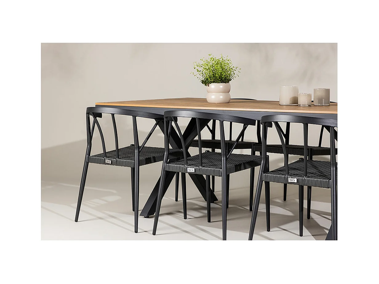 GarciaStina ensemble de jardin 1 table à manger, 6 chaises noires.
