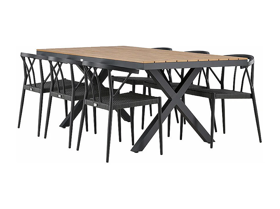 GarciaStina Gartenset 1 Esstisch, 6 Stühle schwarz.