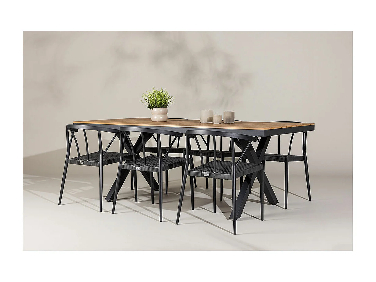 GarciaStina Gartenset 1 Esstisch, 6 Stühle schwarz.