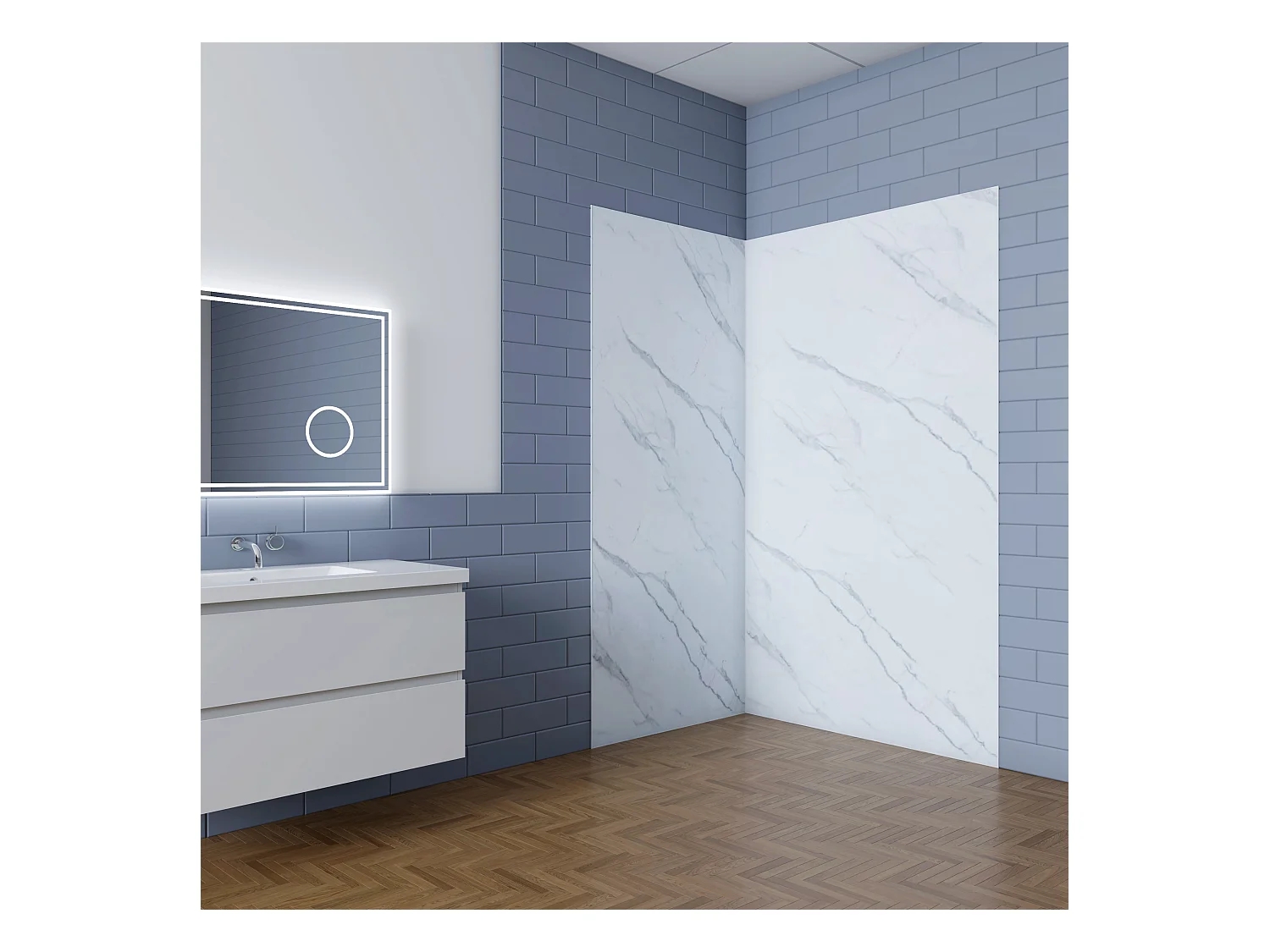 Aica B:90xL:40xH:210cm visbuikwit aluminium composiet platen , 3 mm dik-Set van 2 douchewandpanelen inclusief profielen-Wandpanelen