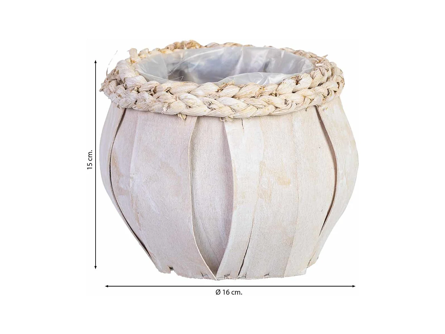 Cesto redondo em madeira branca 16x16x15h cm