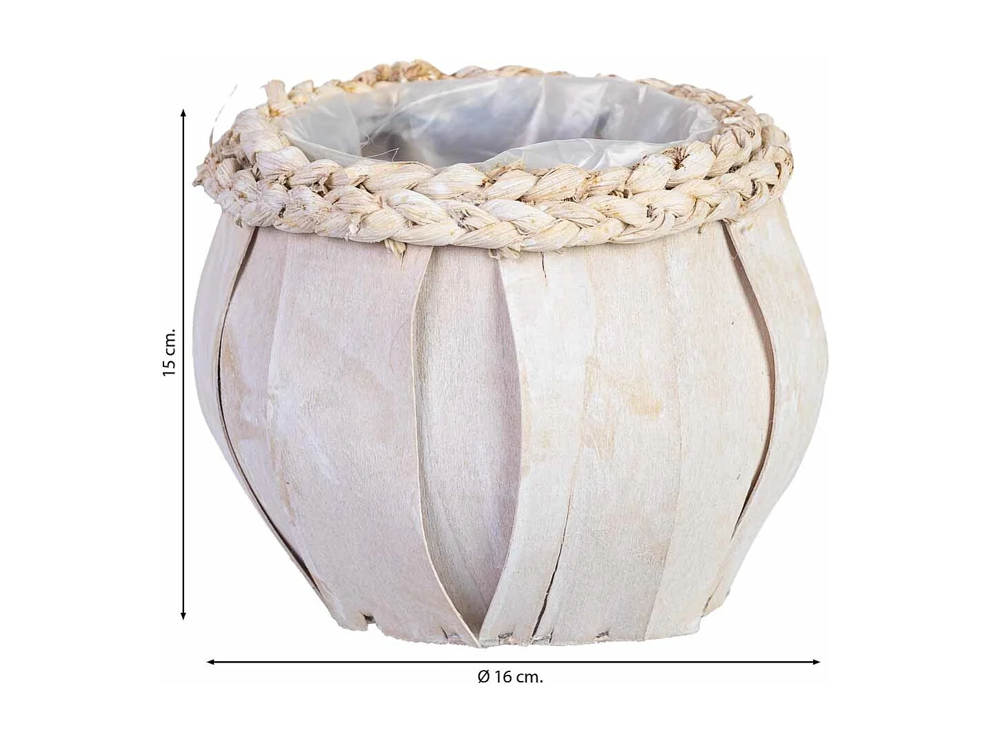 Cesto redondo em madeira branca 16x16x15h cm