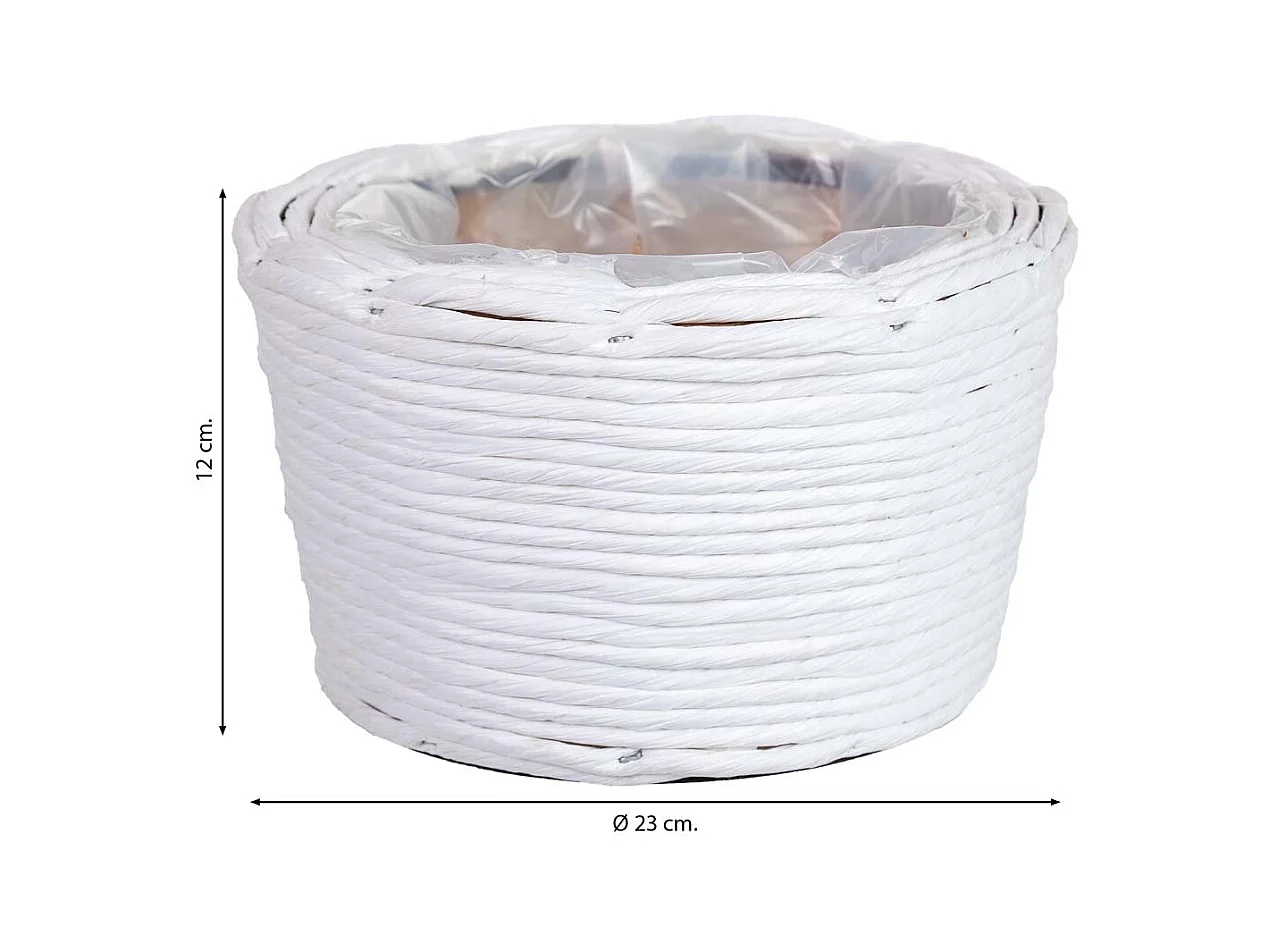 Cesta redonda em vime branca 23x23x12h cm