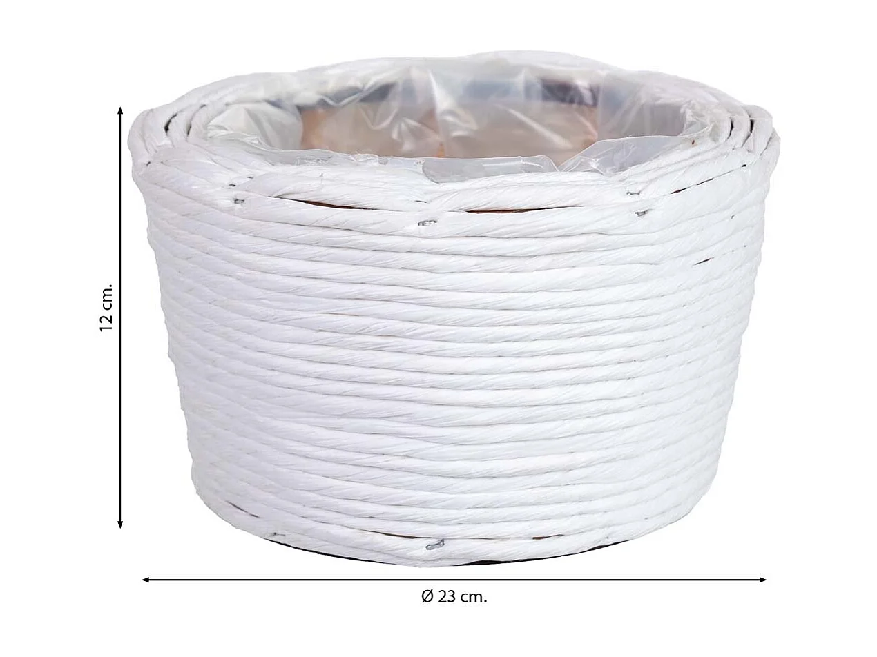Cesta redonda em vime branca 23x23x12h cm