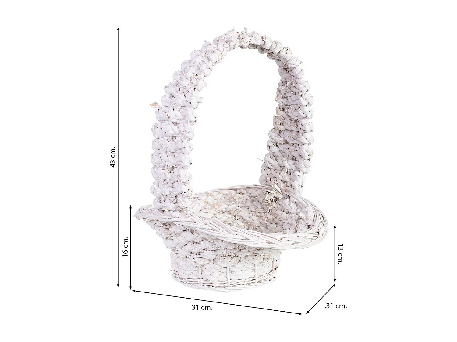 Cesto em vime branco 38x31x13/16/43h cm