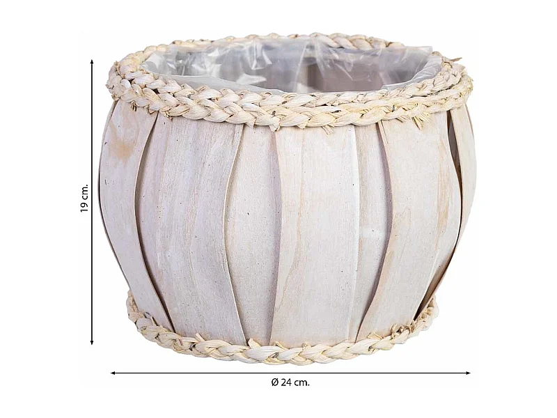 Cesto redondo em madeira branca 24x24x19h cm