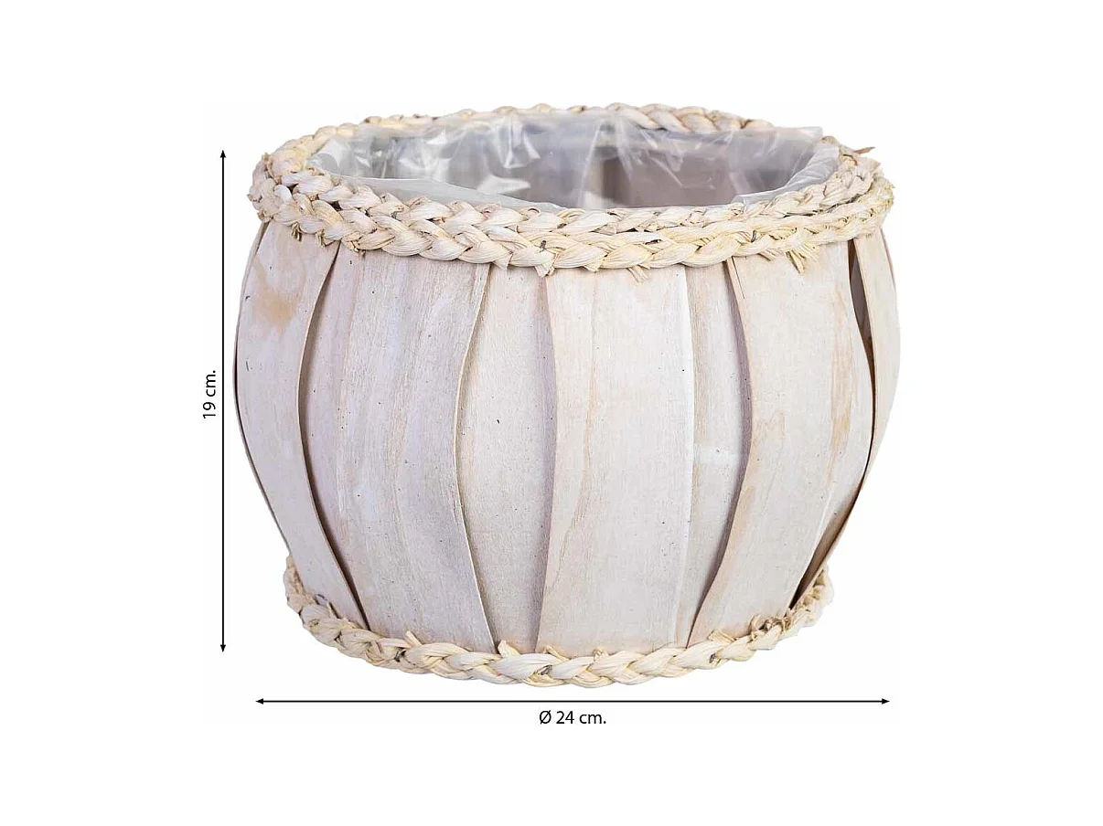 Cesto redondo de madera blanco 24x24x19h cm
