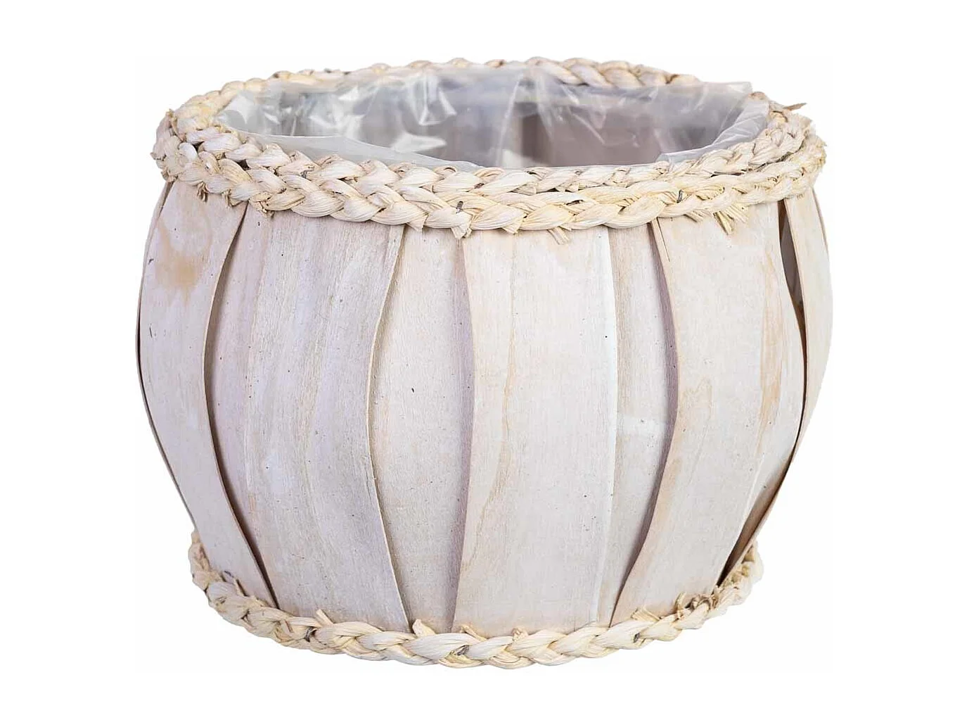 Cesto redondo de madera blanco 24x24x19h cm