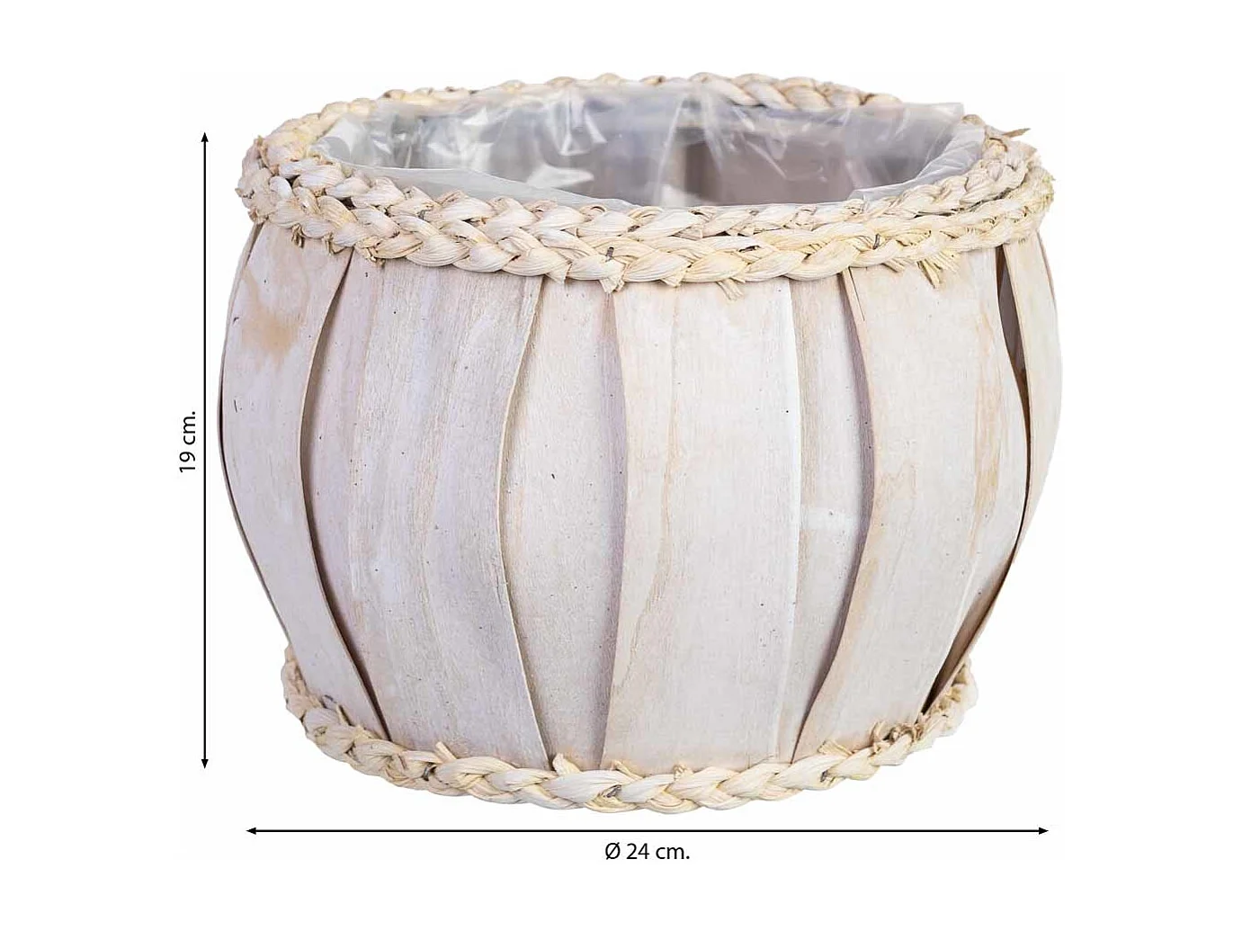 Cesto redondo de madera blanco 24x24x19h cm