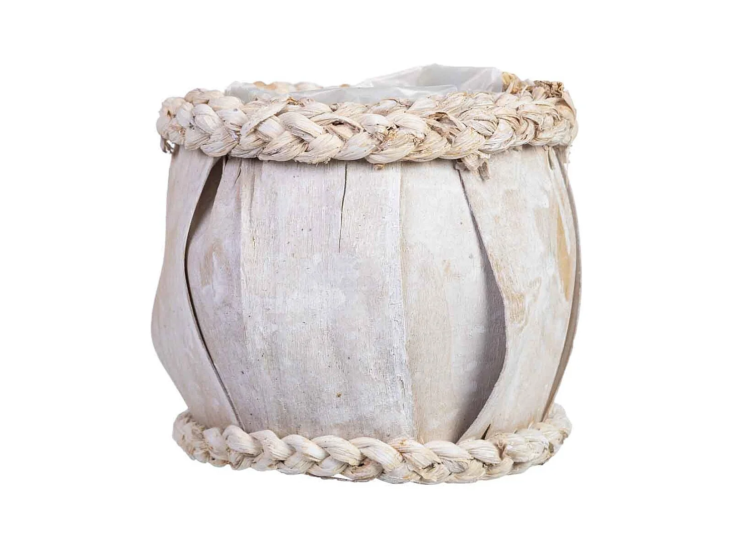 Cesto redondo em madeira branca 13x13x12h cm