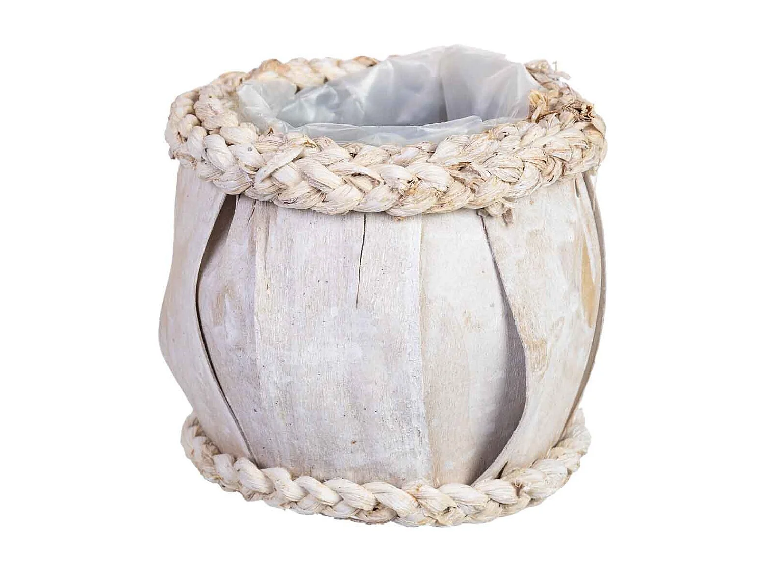 Cesto redondo em madeira branca 13x13x12h cm