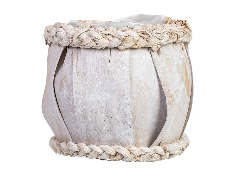 Cesto redondo em madeira branca 13x13x12h cm