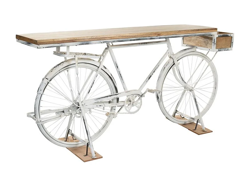 Bicicletário em madeira e metal branco 198x50x90