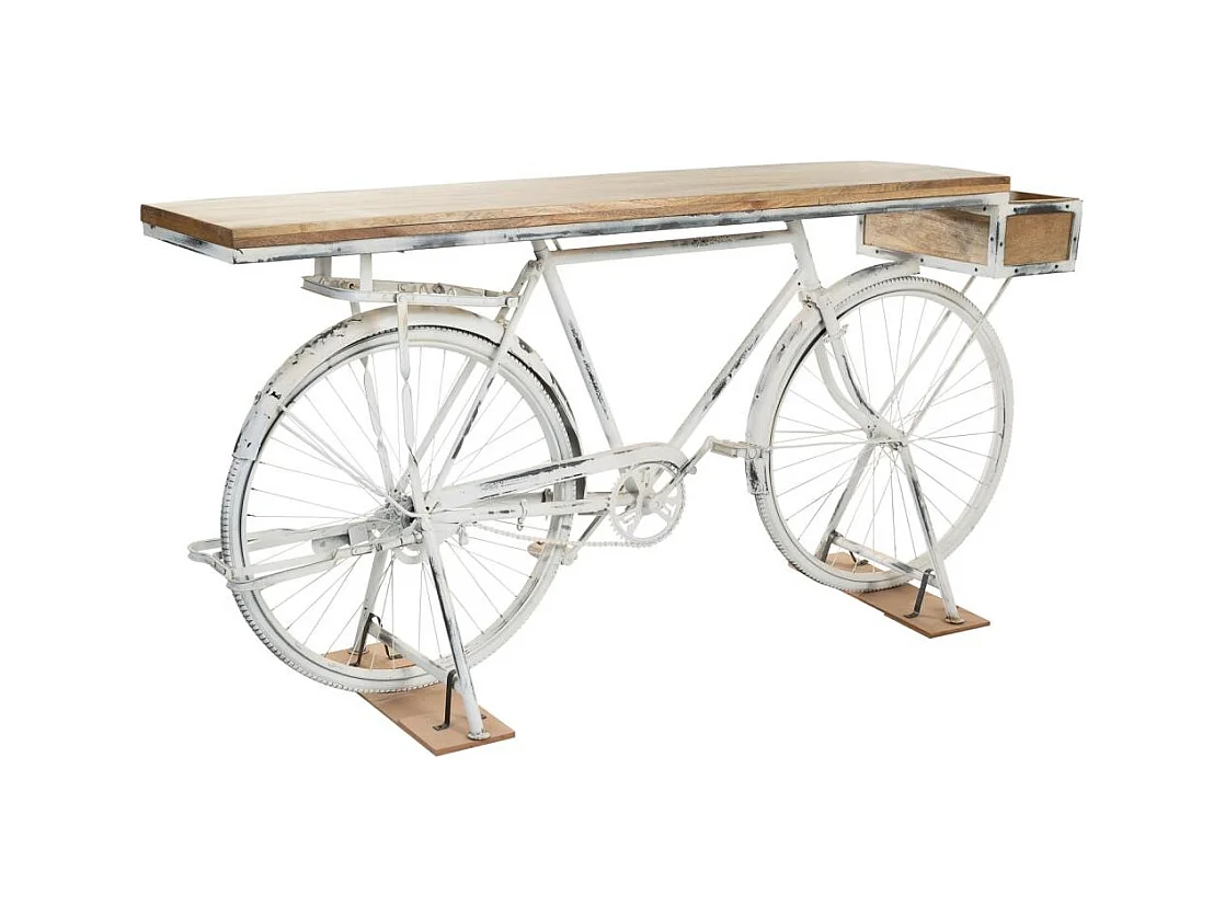 Console d'entrée blanche en bois et métal pour vélo 198x50x90h