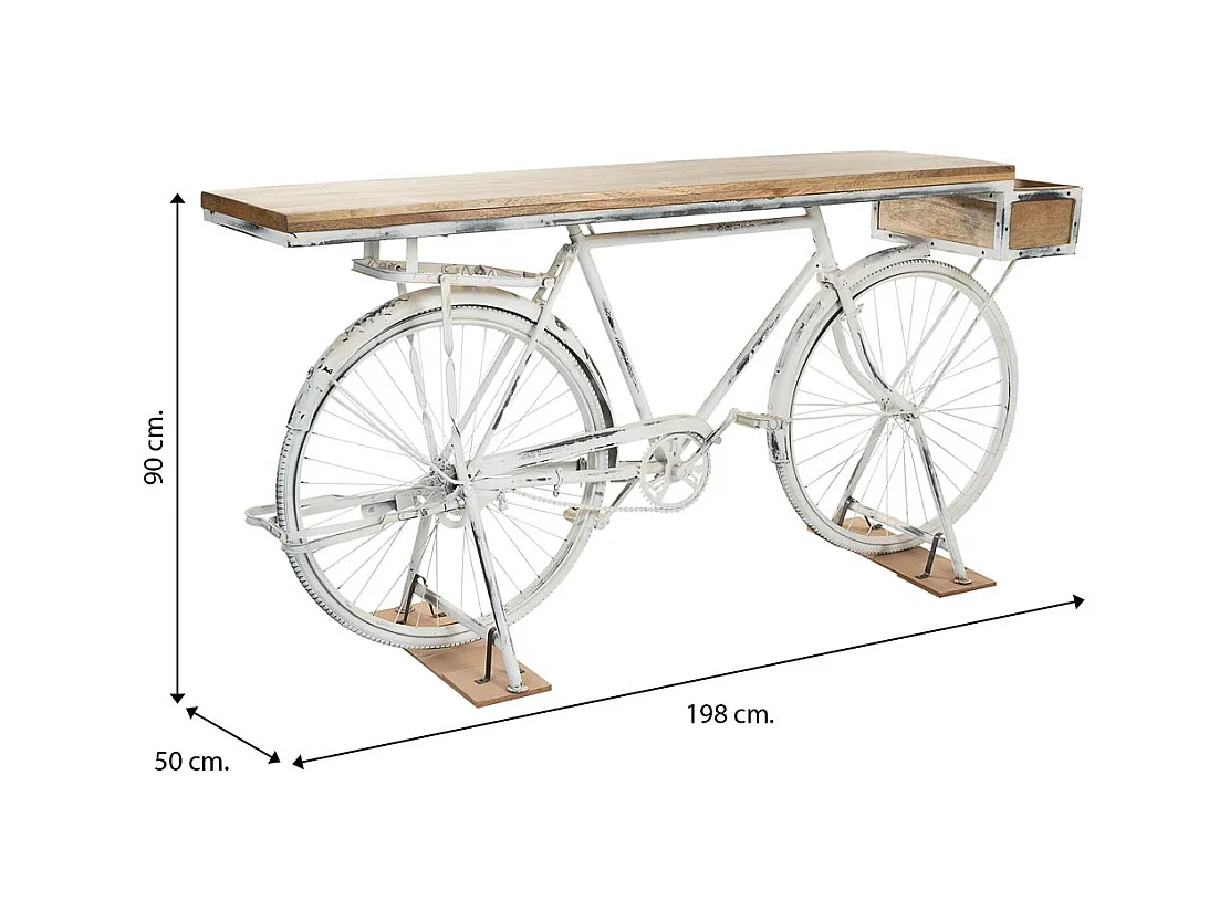 Recibidor bicicleta blanco de madera y metal 198x50x90
