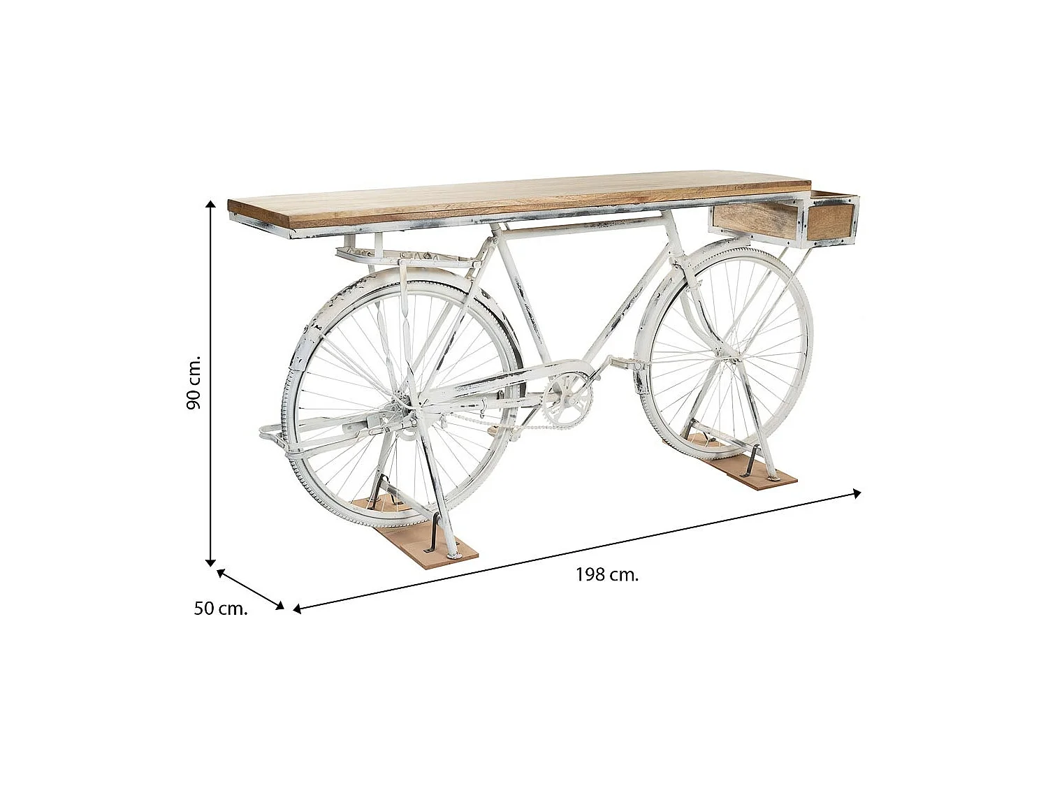 Recibidor bicicleta blanco de madera y metal 198x50x90