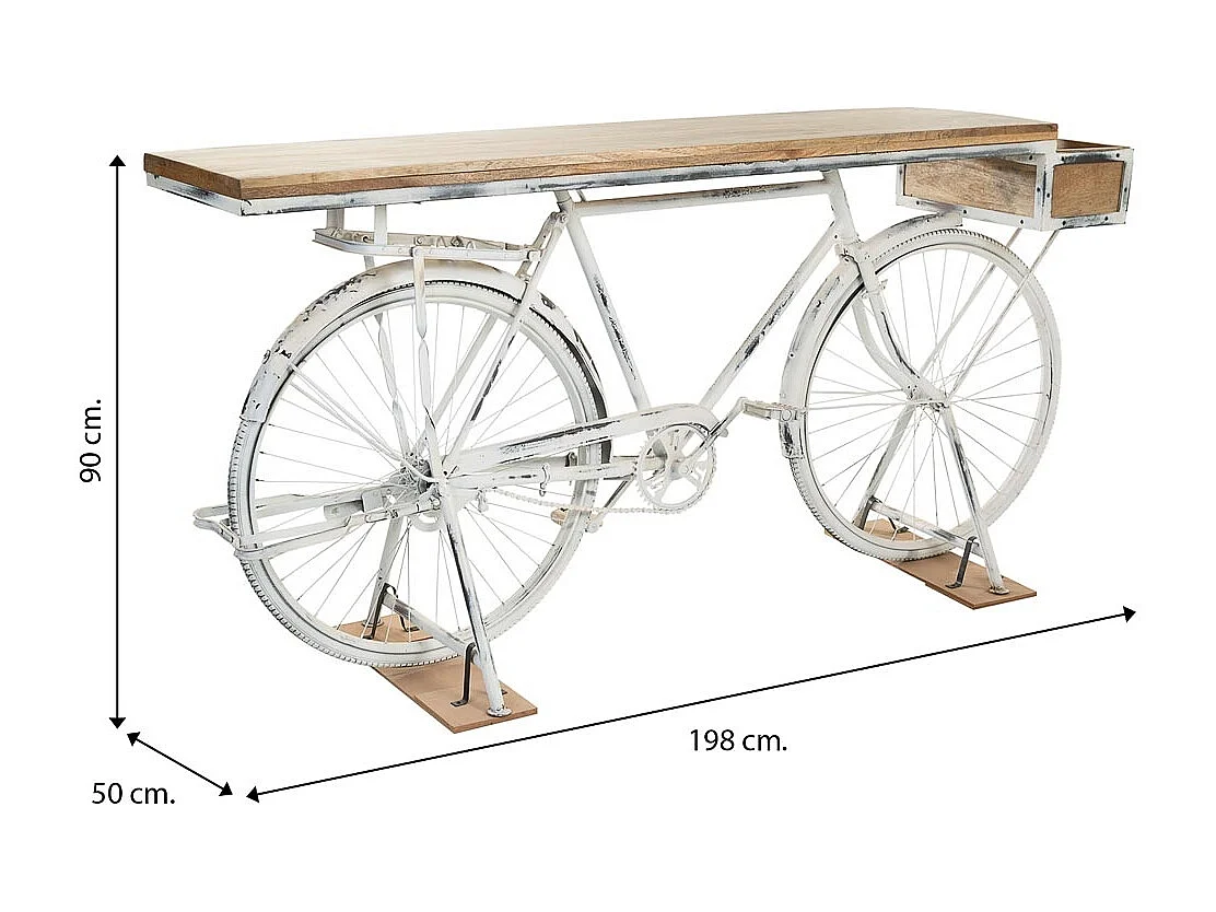 Recibidor bicicleta blanco de madera y metal 198x50x90