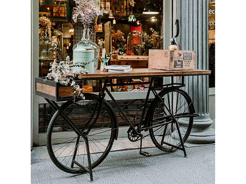 Bicicletário em madeira e metal preto 198x50x90