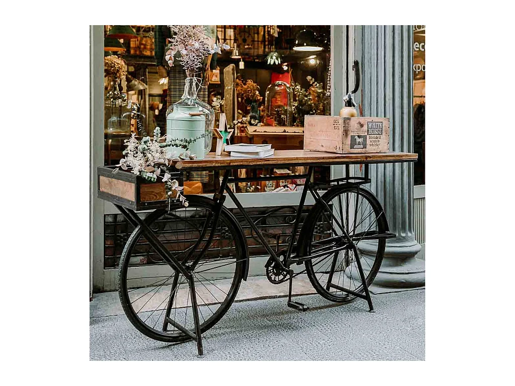 Recibidor bicicleta de madera y metal negro 198x50x90